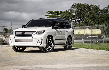 lexus lx570 lx wald wide body kit agl11 gloss black white accents custom forged wheels