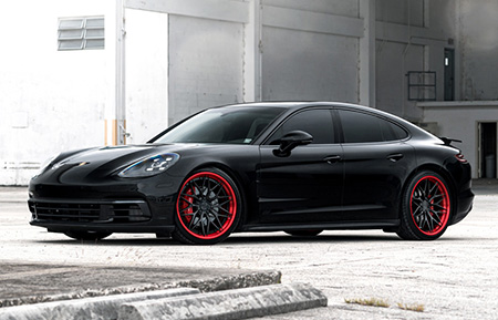 porsche panamera forged wheels concave mesh gloss black brushed candy apple red lip staggered agl40