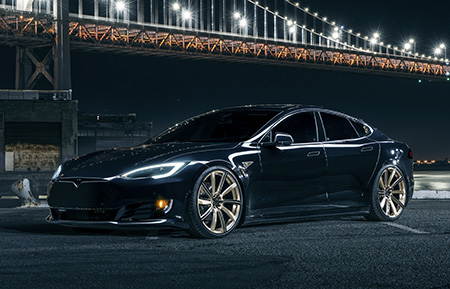 tesla model s p90 p90d custom forged monoblock wheels concave brushed champagne