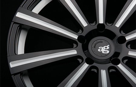 agl11 monoblock custom forged wheels gloss black white accents