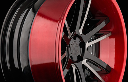 agl18 spec2 custom forged wheels two tone brushed candy apple red lip