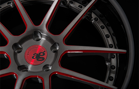 agl21 spec3 concave forged wheels brushed grigio red accents gloss black lip