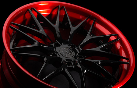 agl40 spec3 concave forged wheels gloss black brushed candy apple red lip